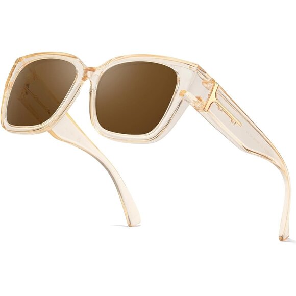 🆕 Women Brown Trendy Polarized Sunglasses Oversized Fit Over Driving Protection - Picture 1 of 5